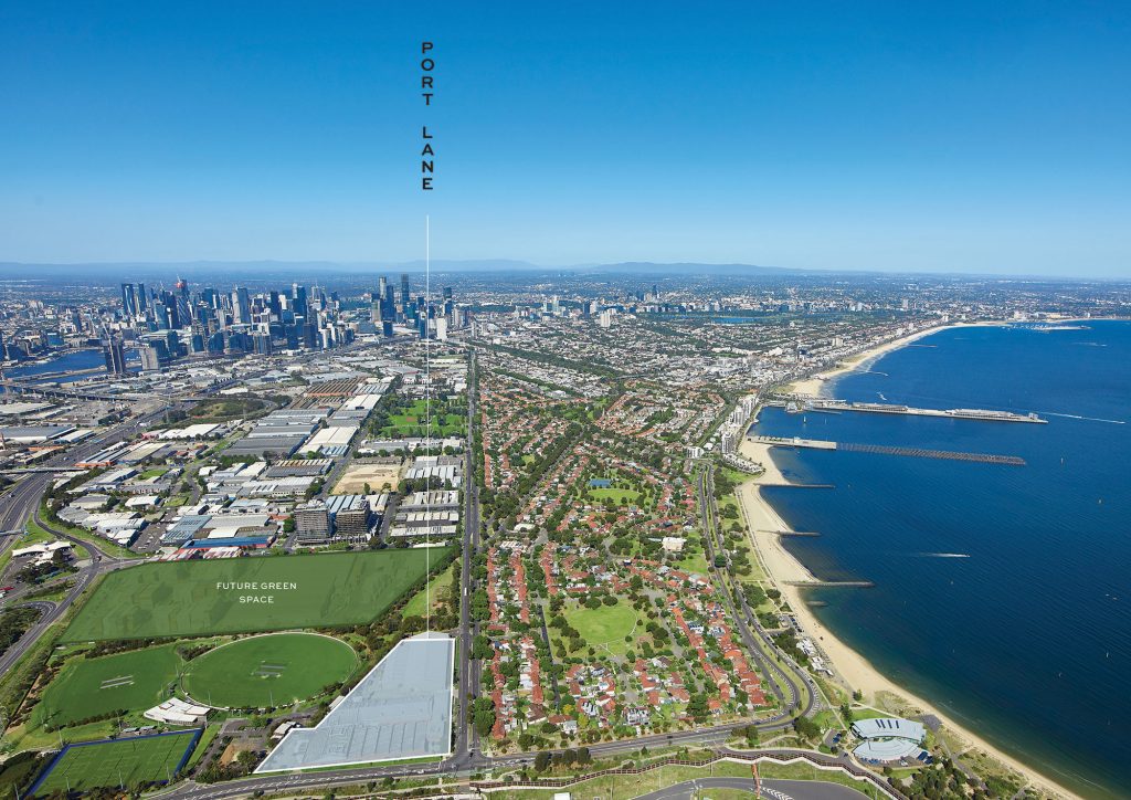 Aerial photograph showing Port Lane location